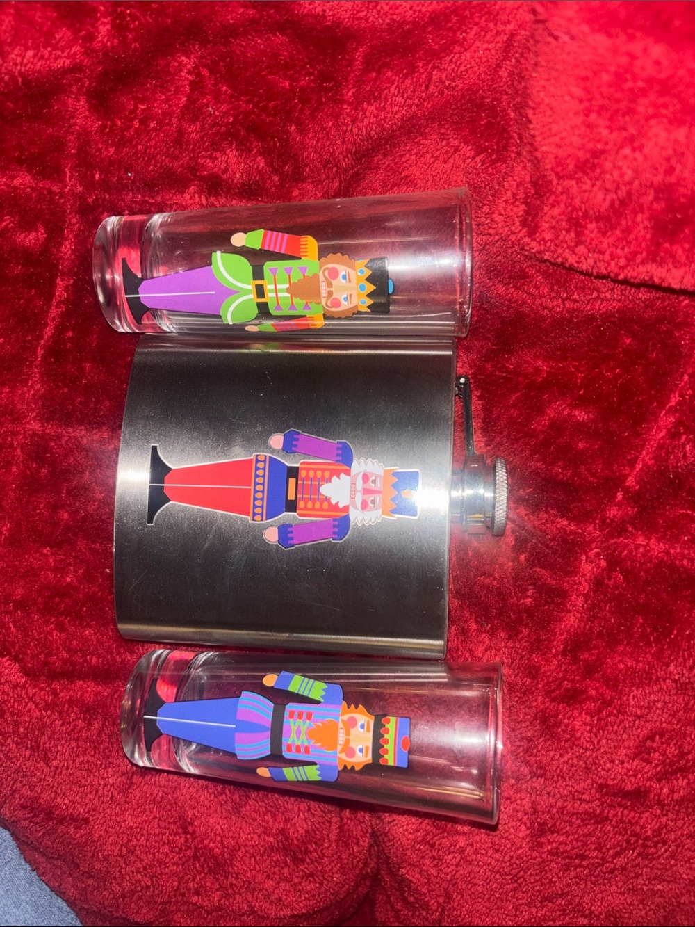 Holiday Nutcracker Flask and Shot Glass Set - Red Accents